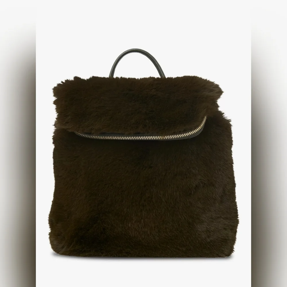 Whistles Mini Backpack Verity Faux Fur Leather Khaki